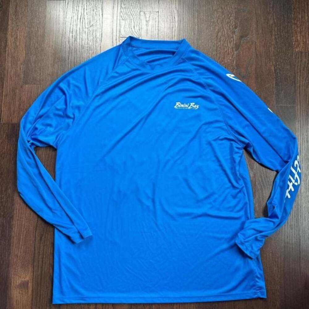 Bimini Bay Outfitters Men's Blue Hook 'M Shark Graphic Long Sleeve Performance U